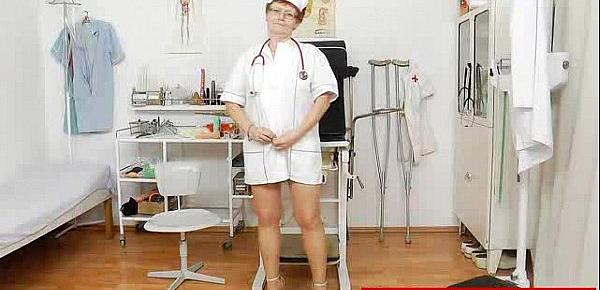  Head nurse practitioner in glasses teases her muff